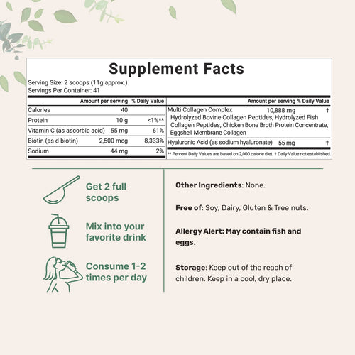Complete Collagen Peptides Complex Powder — Types I, II, III, V & X + 3 Cofactors.