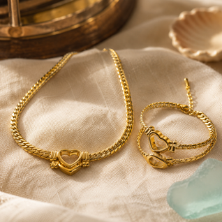 FINAL - Heart Shaped Cuban Bracelet & Necklace (Set)