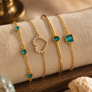 FINAL - 4pc. Gold and Green Diamond Bracelets