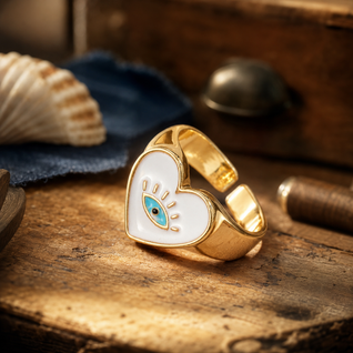 FINAL - Gold Hand Painted Heart Evil Eye Ring