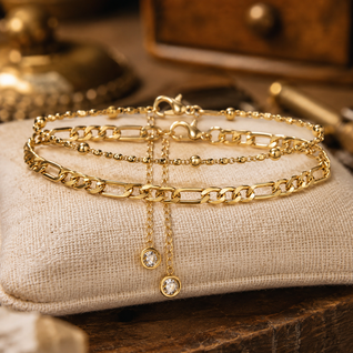 FINAL - 2pc. Gold Cuban Link Ankle Bracelet Set