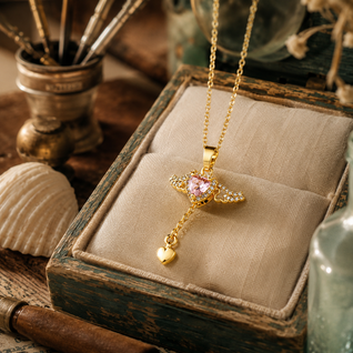 FINAL - Gold Angel and Heart Necklace