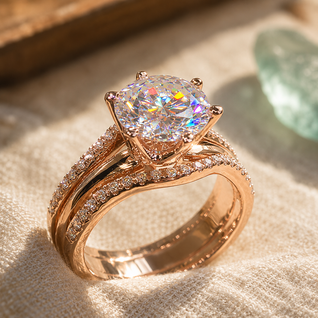 FINAL - Gold Radiant Solitaire Rose Gold Ring with Zircon