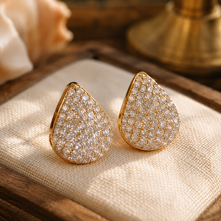 FINAL -  Elegant Pearl Earrings with Full Diamond (Pair)